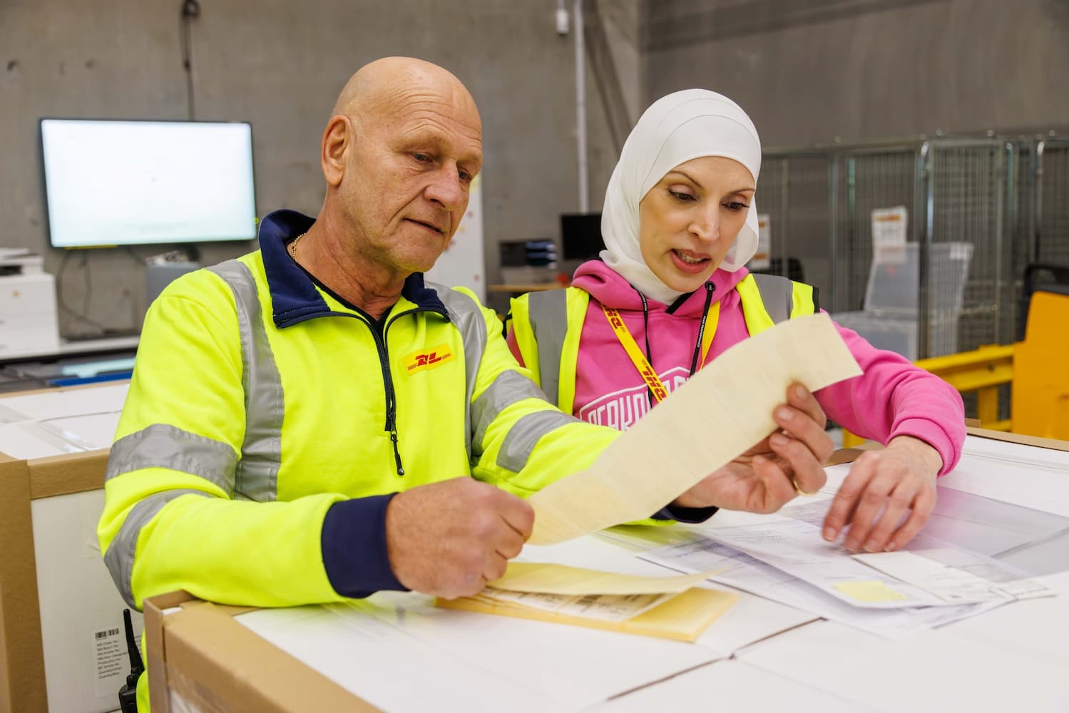 DHL Supply Chain: Denmark Peer and Amina working together to double check labels.