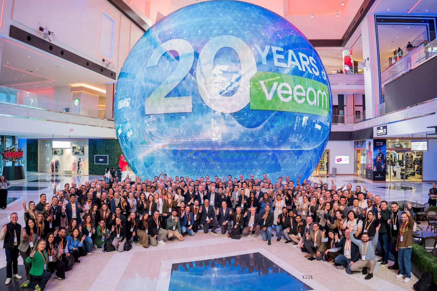 Veeam team celebrating 20 years at our sales kick-off in Las Vegas