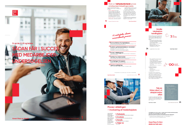 Visning af forside og indhold fra e-bog Sådan får I succes med medarbejderundersøgelsen